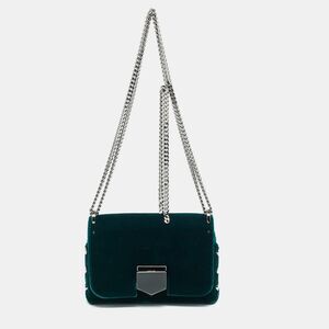 Jimmy Choo Lockett City Green Velvet Shoulder Bag